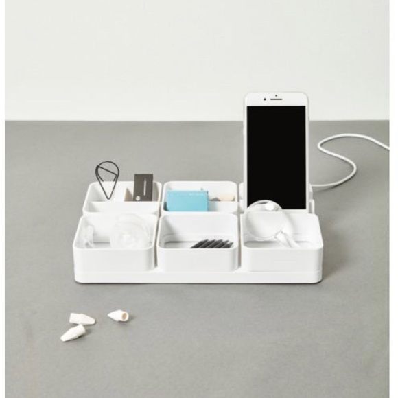 Simply Essential 7.1-Inch x 10.8-Inch USB Charging Desk Organizer in  White - Picture 6 of 7